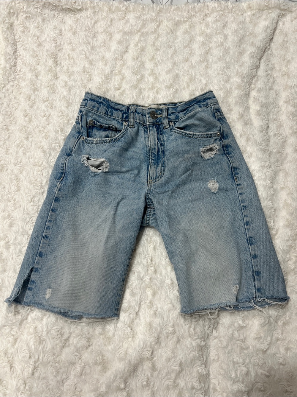 Garage Light Wash Distressed Denim Bermuda Shorts Size 00